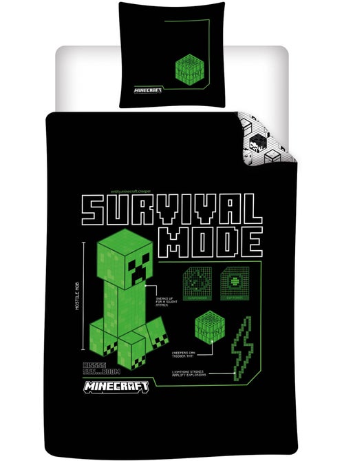 Parure de Lit Enfant Minecraft Survival Mode 140x200 cm + Taie 63x63 cm 100% Polyester - Kiabi