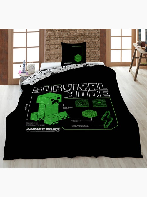 Parure de Lit Enfant Minecraft Survival Mode 140x200 cm + Taie 63x63 cm 100% Polyester - Kiabi
