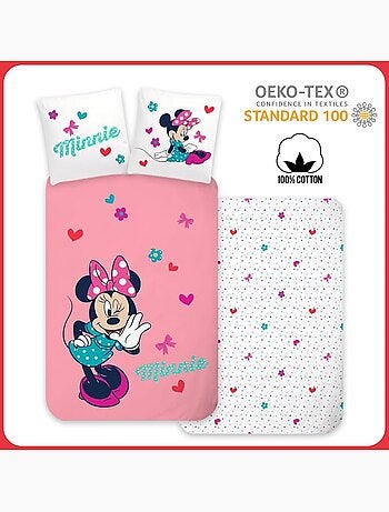 Parure de lit enfant Minnie avec cœurs réversible – 100% coton