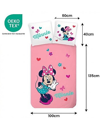 Parure de lit enfant Minnie avec cœurs réversible – 100% coton