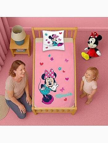 Parure de lit enfant Minnie avec cœurs réversible – 100% coton
