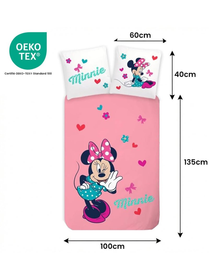 Parure de lit enfant Minnie avec cœurs réversible – 100% coton Rose - Kiabi