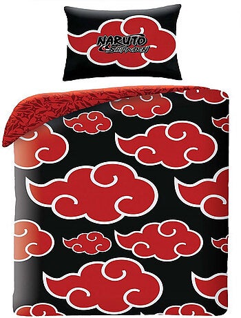Parure de Lit Enfant Naruto, Microfibre Oeko-Tex, Imprimée Réversible, Lit 1 place, AKATSUKI