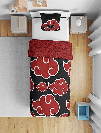 Parure de Lit Enfant Naruto, Microfibre Oeko-Tex, Imprimée Réversible, Lit 1 place, AKATSUKI