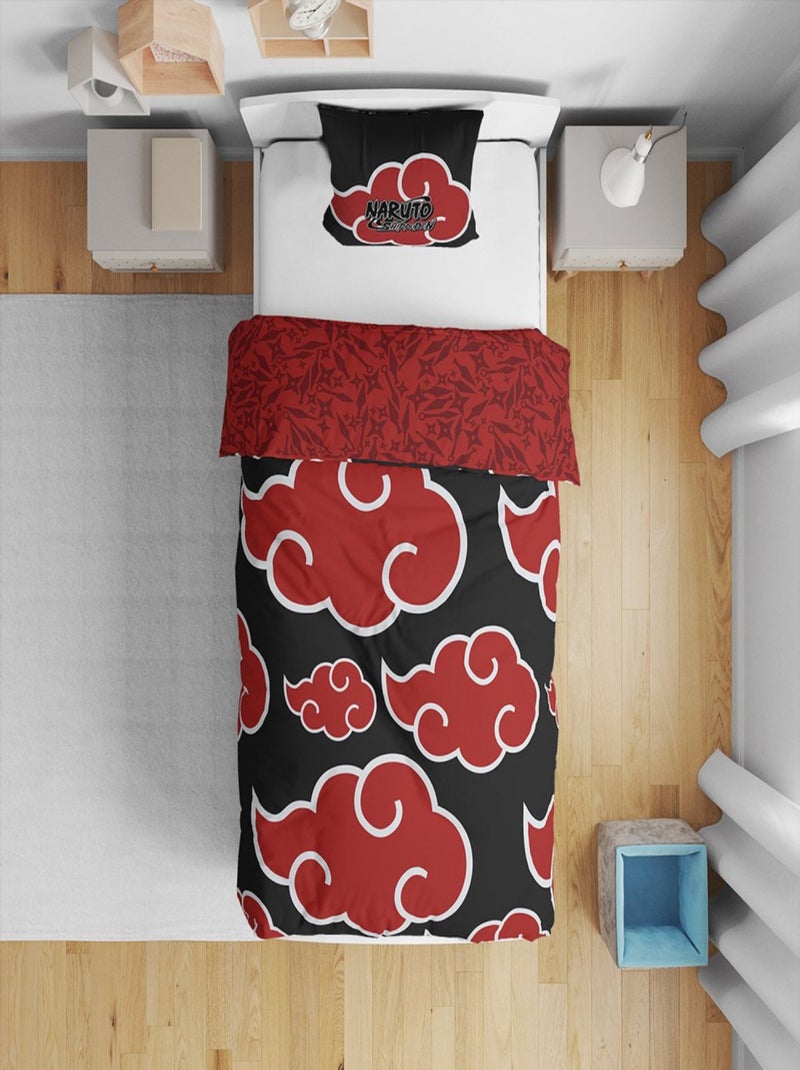 Parure de Lit Enfant Naruto, Microfibre Oeko-Tex, Imprimée Réversible, Lit 1 place, AKATSUKI Noir - Kiabi