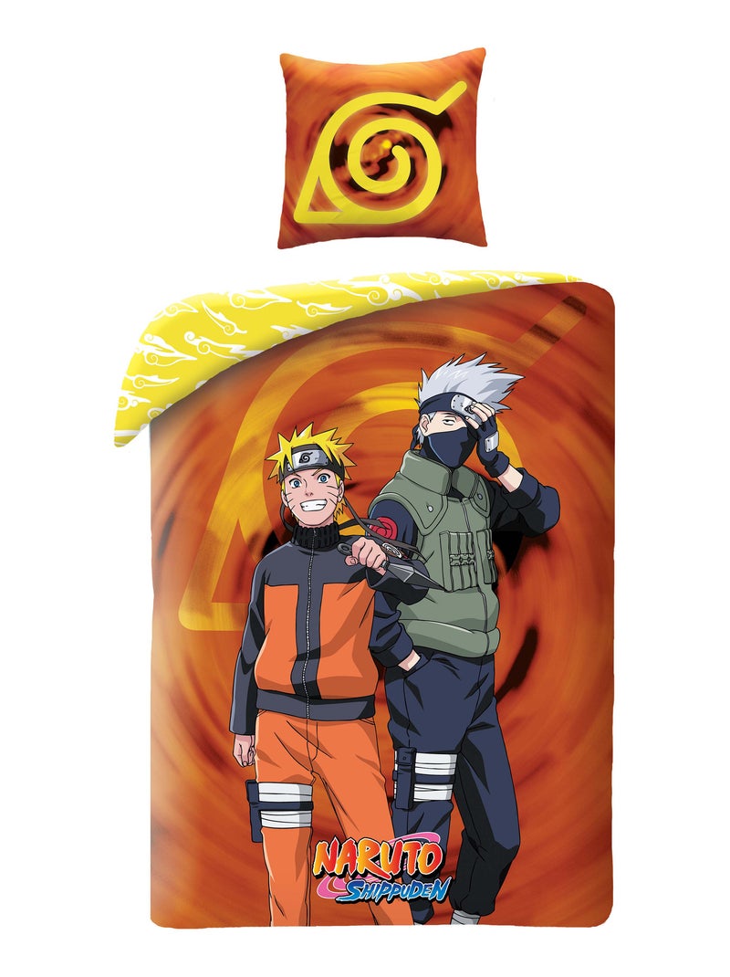 Parure de Lit Enfant Naruto, Microfibre Oeko-Tex, Imprimée Réversible, Lit 1 place, KAKASHI Orange - Kiabi