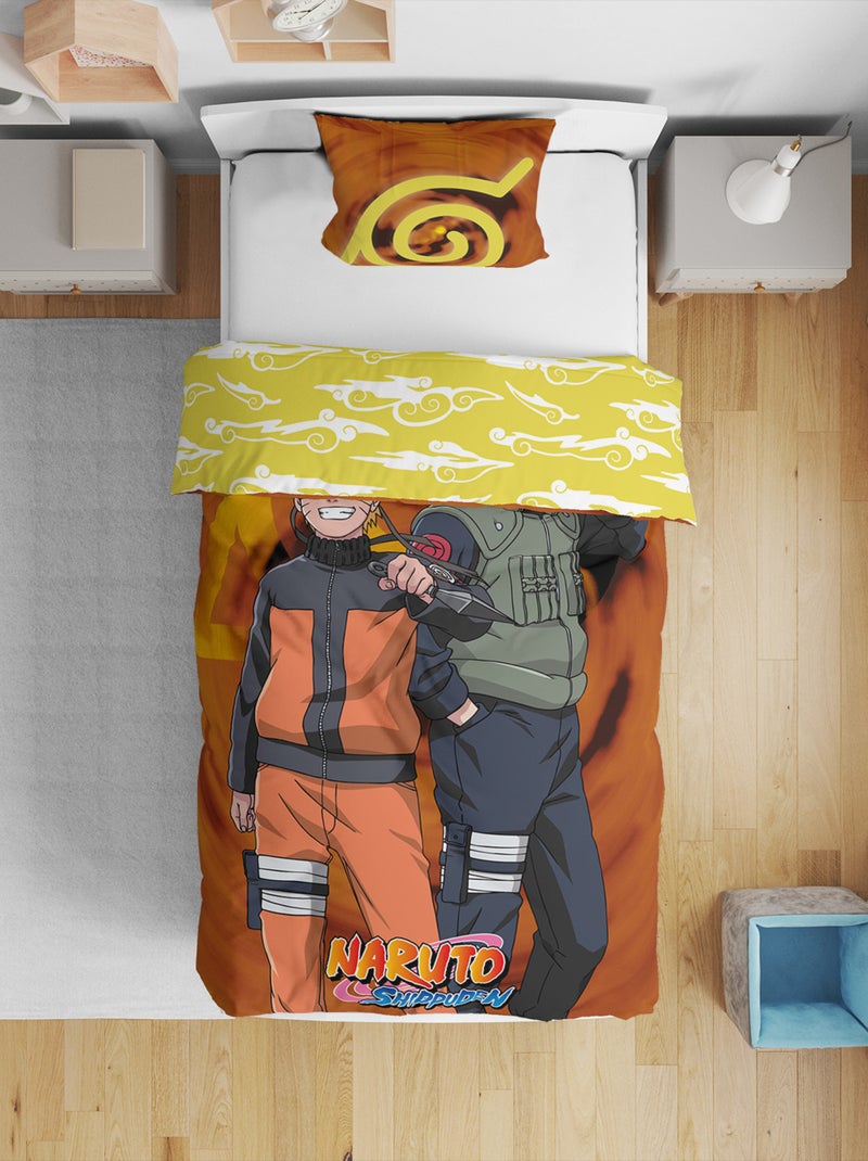 Parure de Lit Enfant Naruto, Microfibre Oeko-Tex, Imprimée Réversible, Lit 1 place, KAKASHI Orange - Kiabi