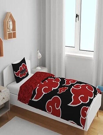 Parure de Lit Enfant Naruto Shippuden Imprimée Réversible Lit 1 Place, AKATSUKI