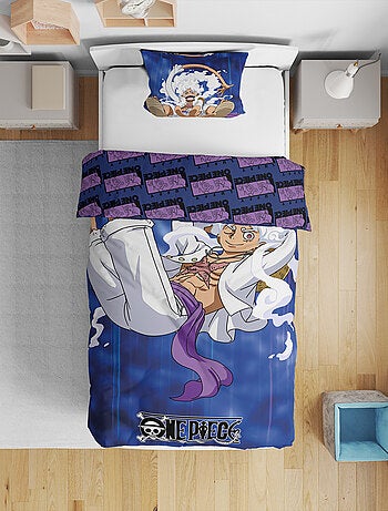 Parure de Lit Enfant One Piece, Imprimée Réversible Lit 1 Place, LUFFY GEAR BLUE