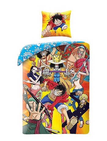 Parure de Lit Enfant One Piece, Microfibre Oeko-Tex, Imprimée Réversible, Lit 1 place, LUFFY ET CREW