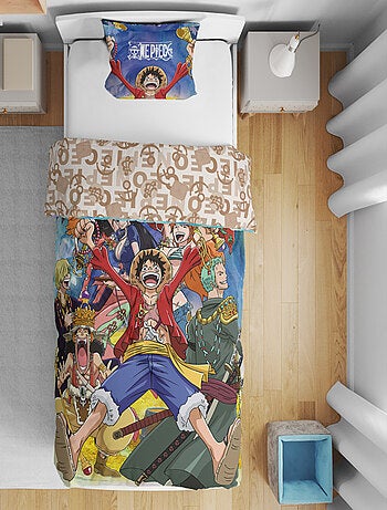 Parure de Lit Enfant One Piece, Microfibre Oeko-Tex, Imprimée Réversible, Lit 1 place, TRESOR