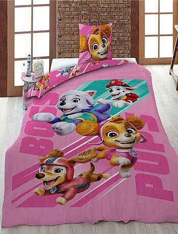 Parure de Lit Enfant Pat Patrouille 100% Coton Oeko Tex Imprimée Réversible Lit 1 place, PINK