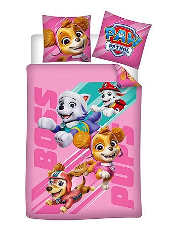 Parure de Lit Enfant Pat Patrouille 100% Coton Oeko Tex Imprimée Réversible Lit 1 place, PINK