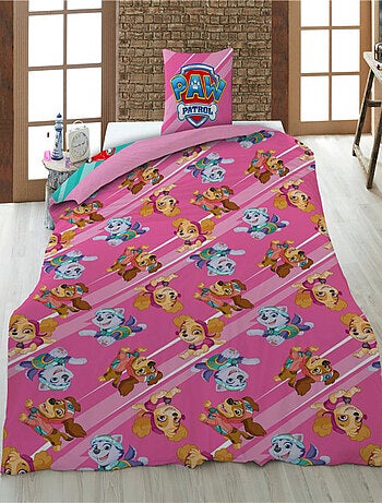 Parure de Lit Enfant Pat Patrouille 100% Coton Oeko Tex Imprimée Réversible Lit 1 place, PINK