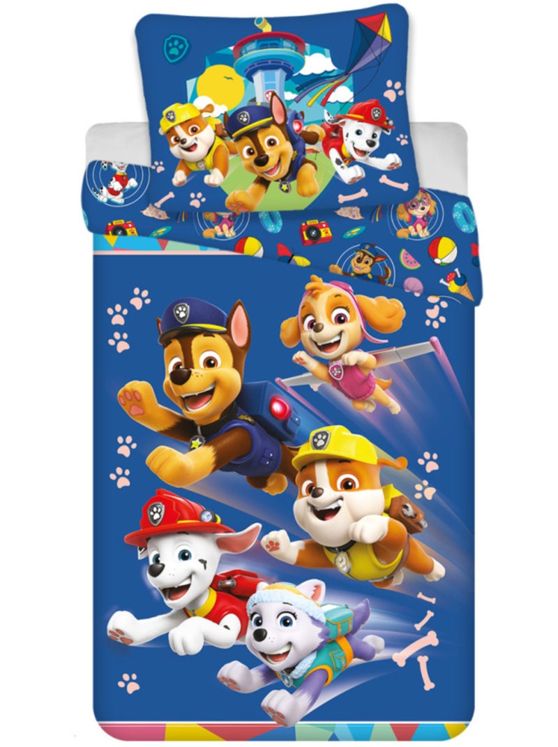 Parure de Lit Enfant Pat Patrouille, 100% Coton Oeko-Tex, PUPS Bleu Bleu - Kiabi
