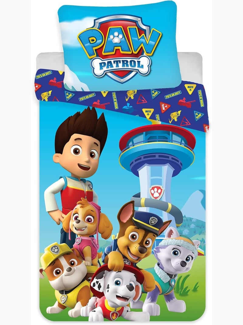 Parure de lit enfant Pat'Patrouille avec Chase, Stella, Marcus et Ruben réversible – coton Bleu - Kiabi