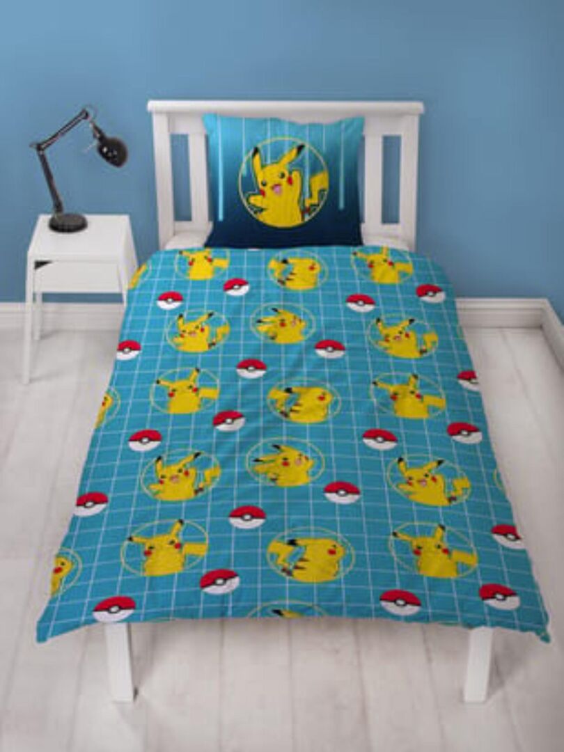 Pokemon Housse Couette Simple Set Rétro Bleu Enfants Multi 2 IN 1
