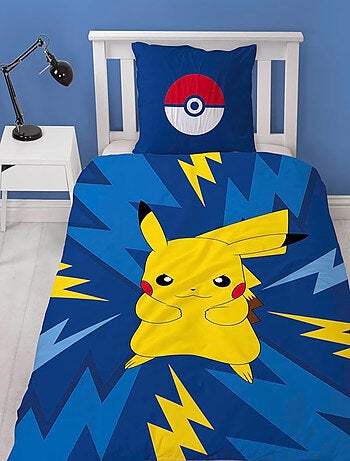 Parure de Lit Enfant Pokémon, Microfibre Oeko-Tex, Imprimée Réversible, Lit 1 place, ELECTRIQUE