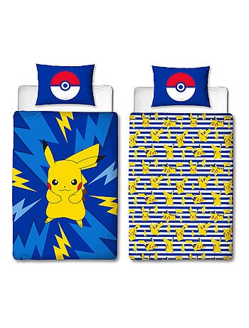Parure de Lit Enfant Pokémon, Microfibre Oeko-Tex, Imprimée Réversible, Lit 1 place, ELECTRIQUE