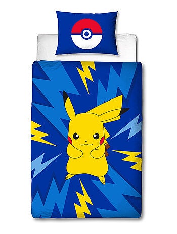 Parure de Lit Enfant Pokémon, Microfibre Oeko-Tex, Imprimée Réversible, Lit 1 place, ELECTRIQUE