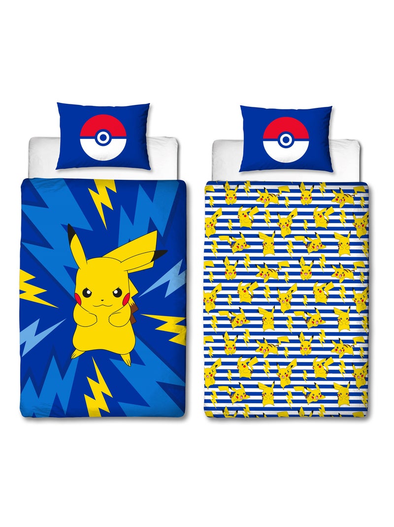 Parure de Lit Enfant Pokémon, Microfibre Oeko-Tex, Imprimée Réversible, Lit 1 place, ELECTRIQUE Bleu - Kiabi