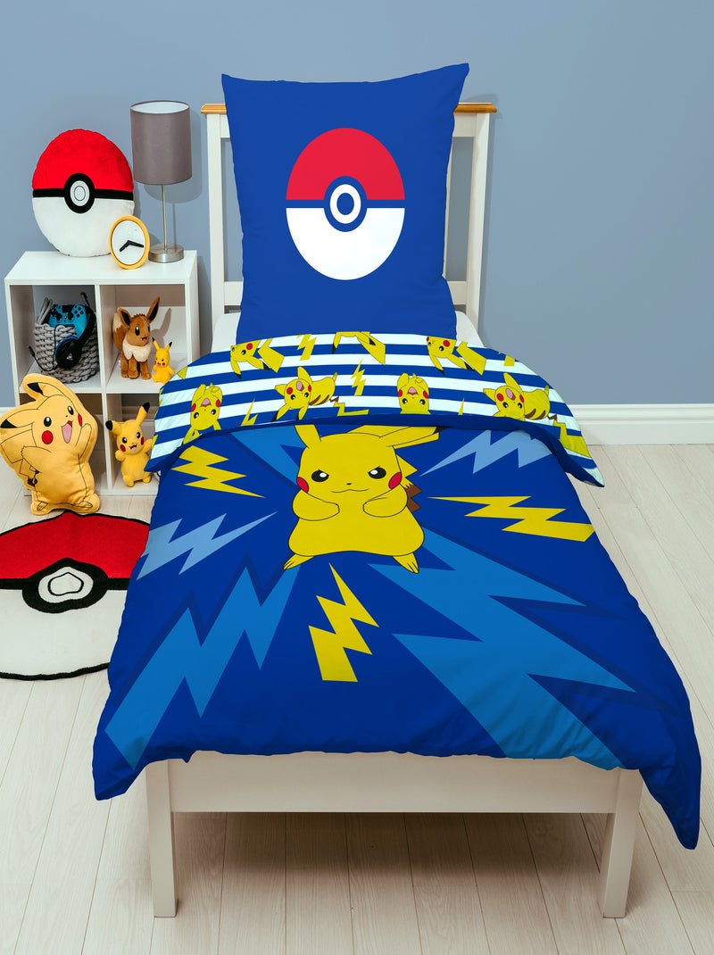 Parure de Lit Enfant Pokémon, Microfibre Oeko-Tex, Imprimée Réversible, Lit 1 place, ELECTRIQUE Bleu - Kiabi