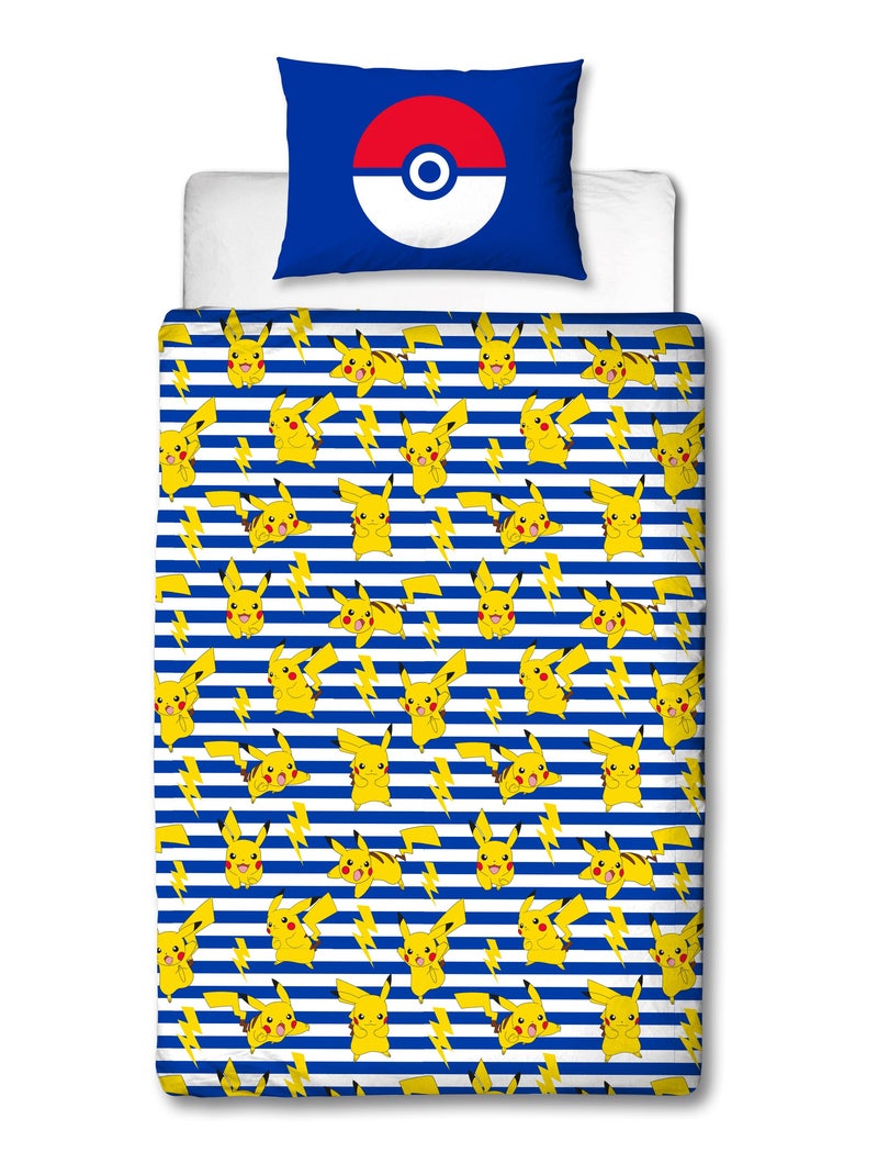 Parure de Lit Enfant Pokémon, Microfibre Oeko-Tex, Imprimée Réversible, Lit 1 place, ELECTRIQUE Bleu - Kiabi