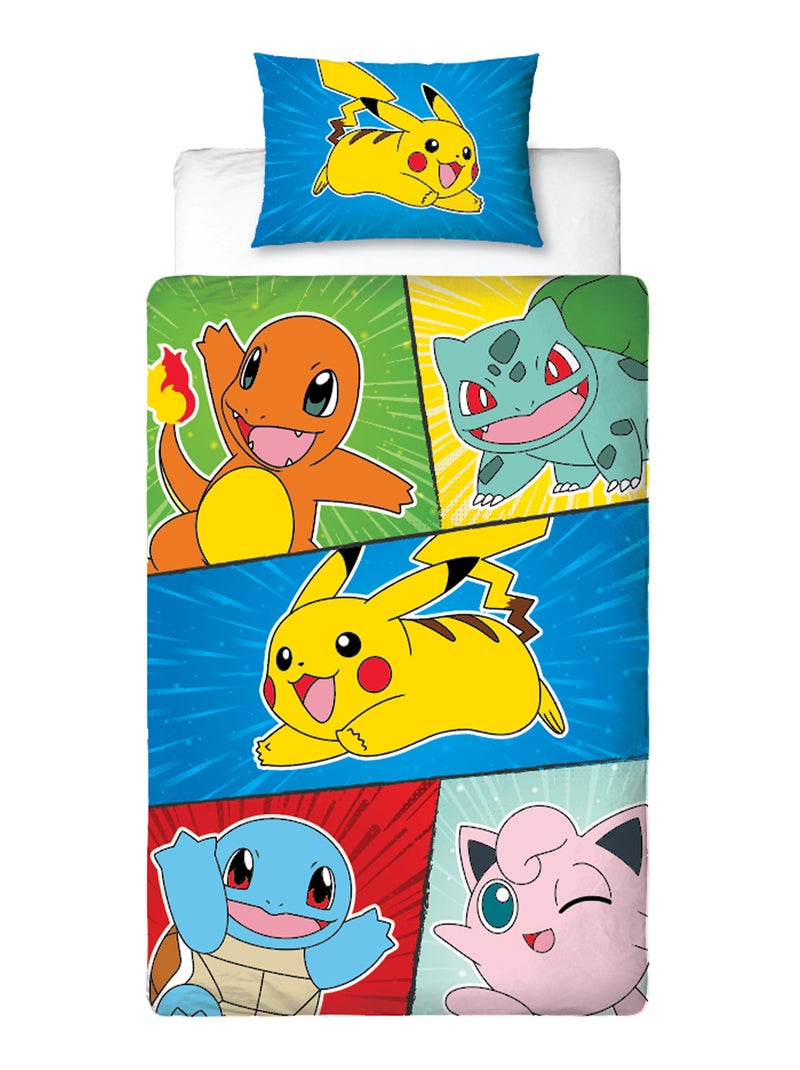 Parure de Lit Enfant Pokémon, Microfibre Oeko-Tex, Imprimée Réversible, Lit 1 place, FRIENDS Bleu - Kiabi