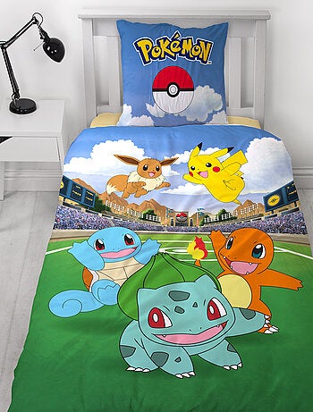 Parure de Lit Enfant Pokémon, Microfibre Oeko-Tex, Imprimée Réversible, Lit 1 place, PIKACHU BATTLE