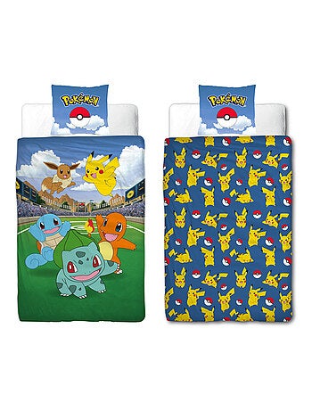 Parure de Lit Enfant Pokémon, Microfibre Oeko-Tex, Imprimée Réversible, Lit 1 place, PIKACHU BATTLE