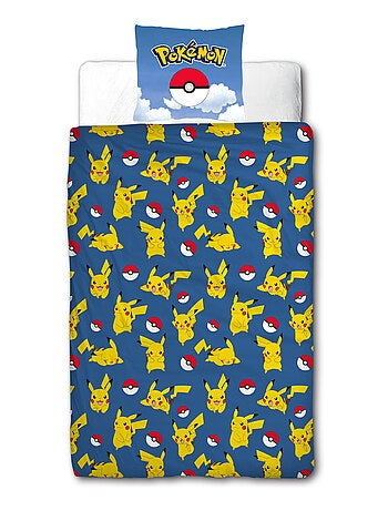 Parure de Lit Enfant Pokémon, Microfibre Oeko-Tex, Imprimée Réversible, Lit 1 place, PIKACHU BATTLE