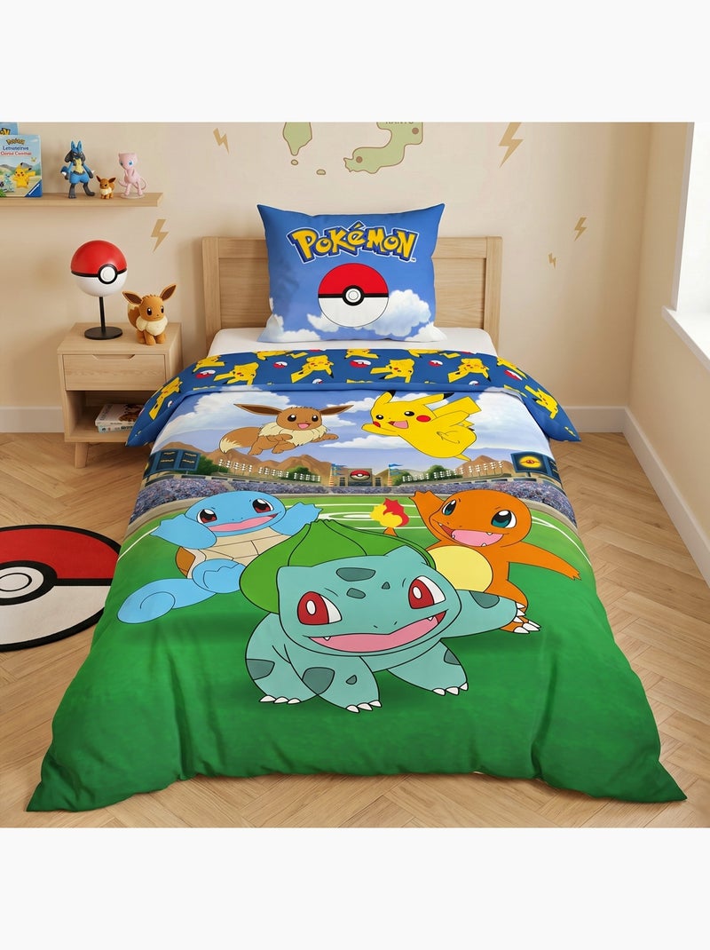 Parure de Lit Enfant Pokémon, Microfibre Oeko-Tex, Imprimée Réversible, Lit 1 place, PIKACHU BATTLE Bleu - Kiabi
