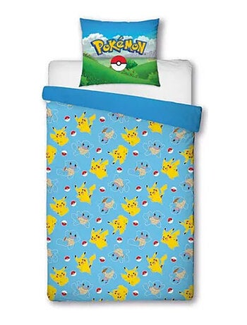 Parure de Lit Enfant Pokémon, Microfibre Oeko-Tex, Imprimée Réversible, Lit 1 place, PIKACHU