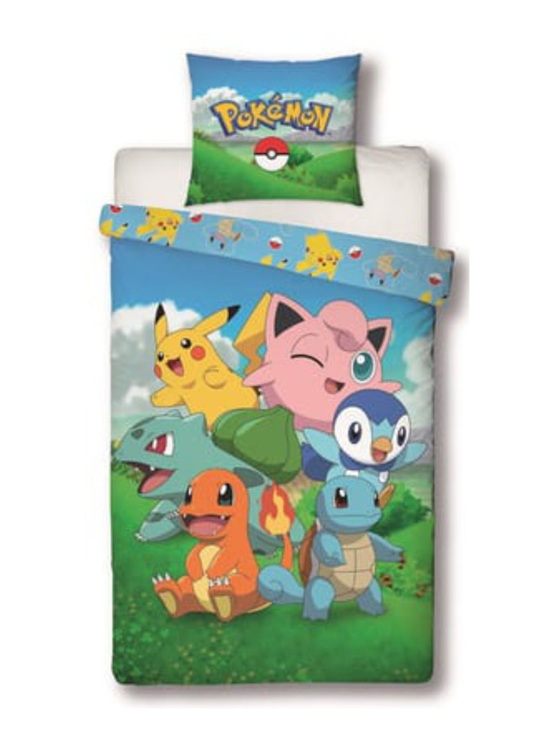 Parure de Lit Enfant Pokémon, Microfibre Oeko-Tex, Imprimée Réversible, Lit 1 place, PIKACHU Bleu - Kiabi
