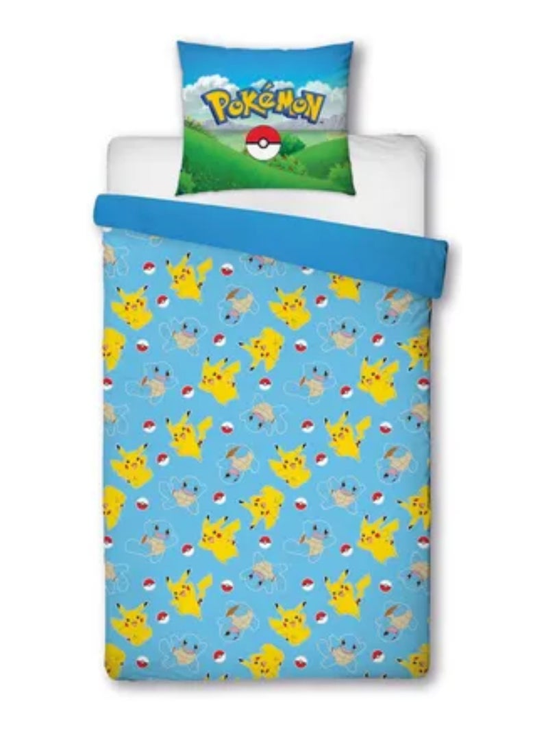 Parure de Lit Enfant Pokémon, Microfibre Oeko-Tex, Imprimée Réversible, Lit 1 place, PIKACHU Bleu - Kiabi