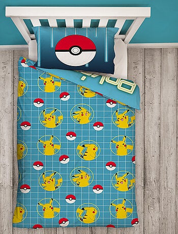 Parure de Lit Enfant Pokémon, Microfibre Oeko-Tex, Imprimée Réversible, Lit 1 place, PIKACHU LASER