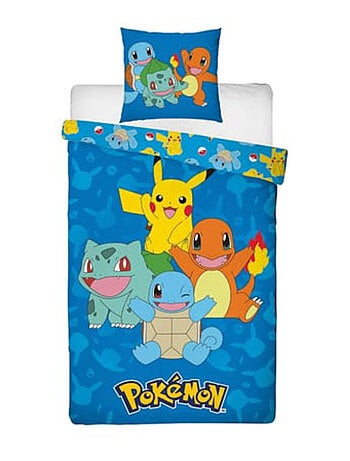 Parure de Lit Enfant Pokémon, Microfibre Oeko-Tex, Imprimée Réversible, Lit 1 place, PIKACHU STARTER