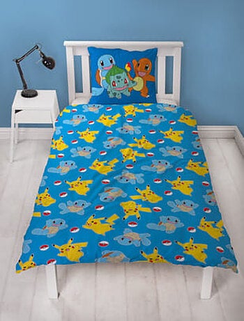 Parure de Lit Enfant Pokémon, Microfibre Oeko-Tex, Imprimée Réversible, Lit 1 place, PIKACHU STARTER