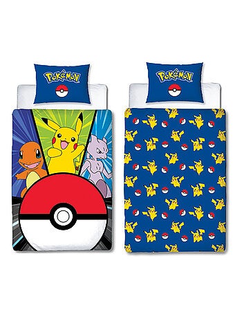 Parure de Lit Enfant Pokémon, Microfibre Oeko-Tex, Imprimée Réversible, Lit 1 place, POKE BALL