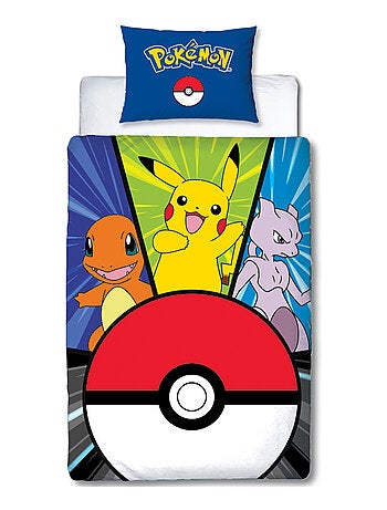 Parure de Lit Enfant Pokémon, Microfibre Oeko-Tex, Imprimée Réversible, Lit 1 place, POKE BALL