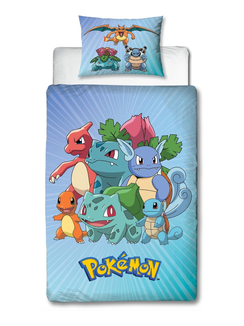 Parure de Lit Enfant Pokémon, Microfibre Oeko-Tex, Imprimée Réversible, Lit 1 place, STARTER Bleu - Kiabi