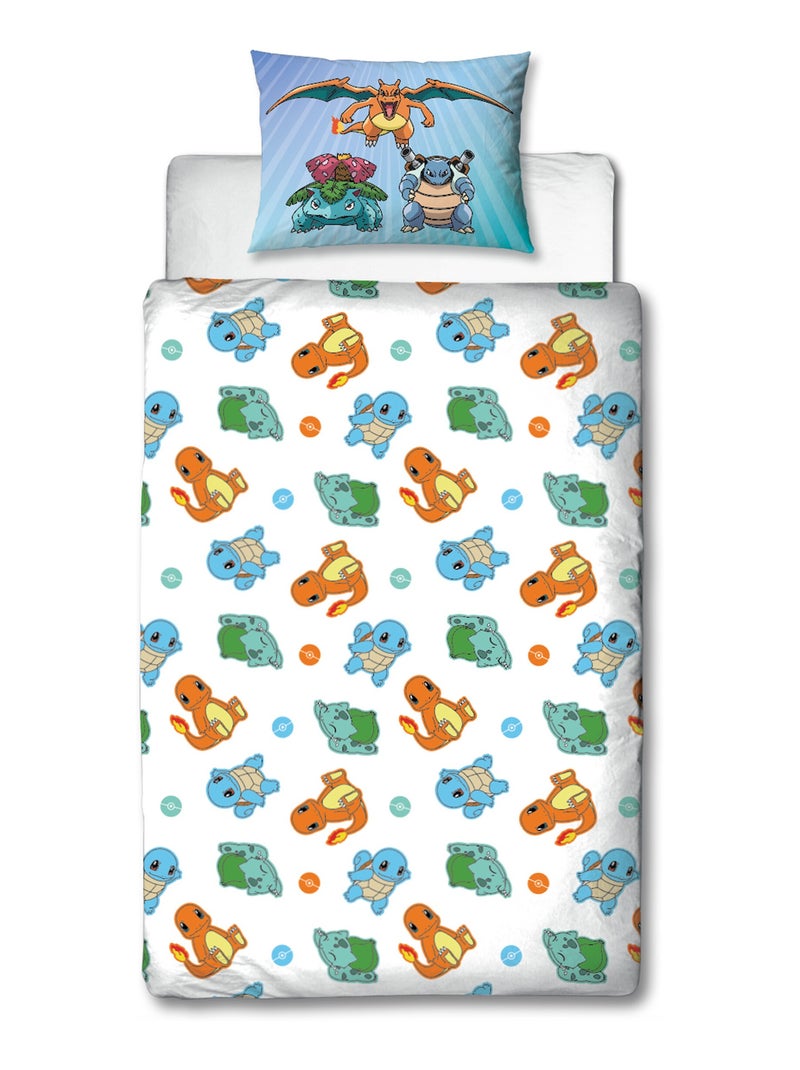 Parure de Lit Enfant Pokémon, Microfibre Oeko-Tex, Imprimée Réversible, Lit 1 place, STARTER Bleu - Kiabi