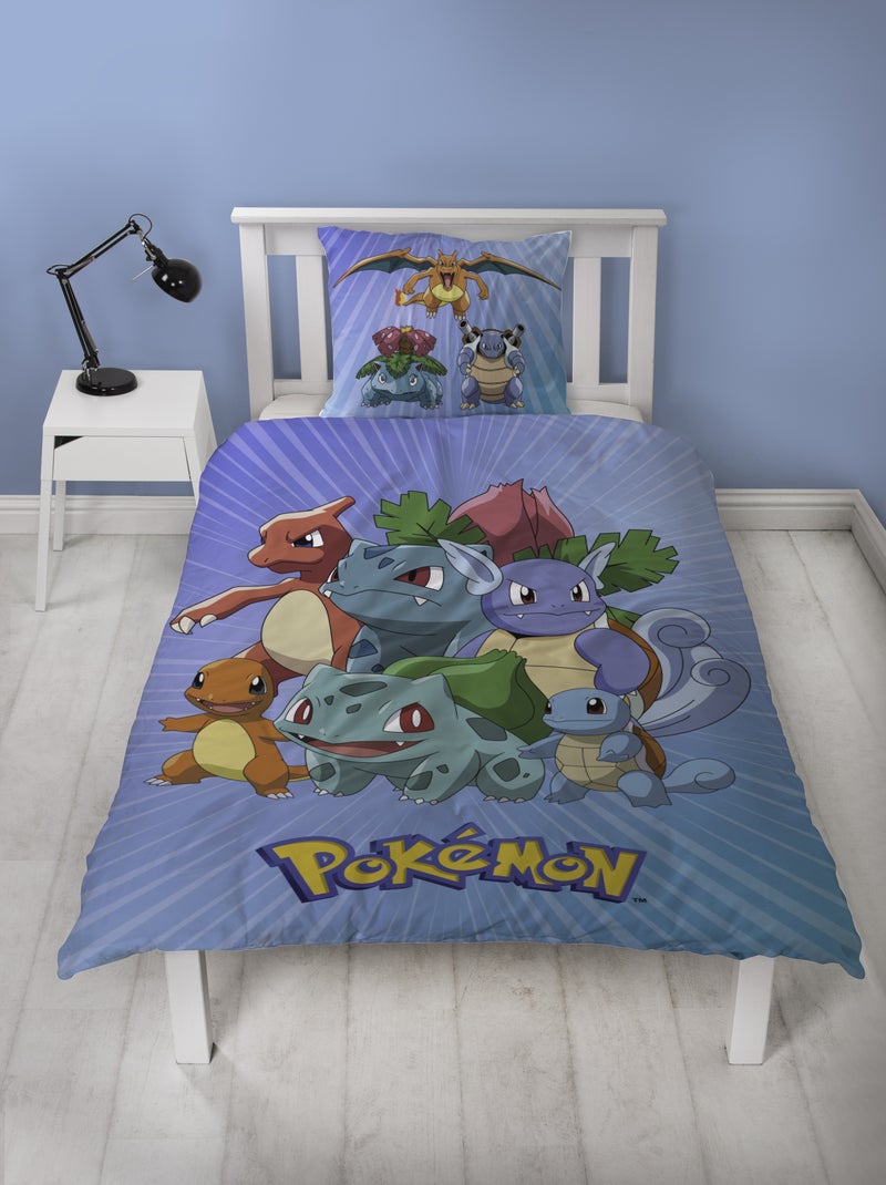 Parure de Lit Enfant Pokémon, Microfibre Oeko-Tex, Imprimée Réversible, Lit 1 place, STARTER Bleu - Kiabi