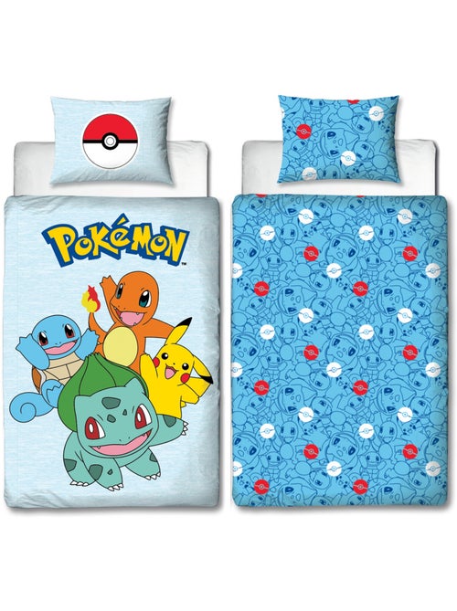 Parure de Lit Enfant Pokémon, Microfibre Oeko-Tex, Imprimée Réversible, Lit 1 place, STARTER TEAM - Kiabi