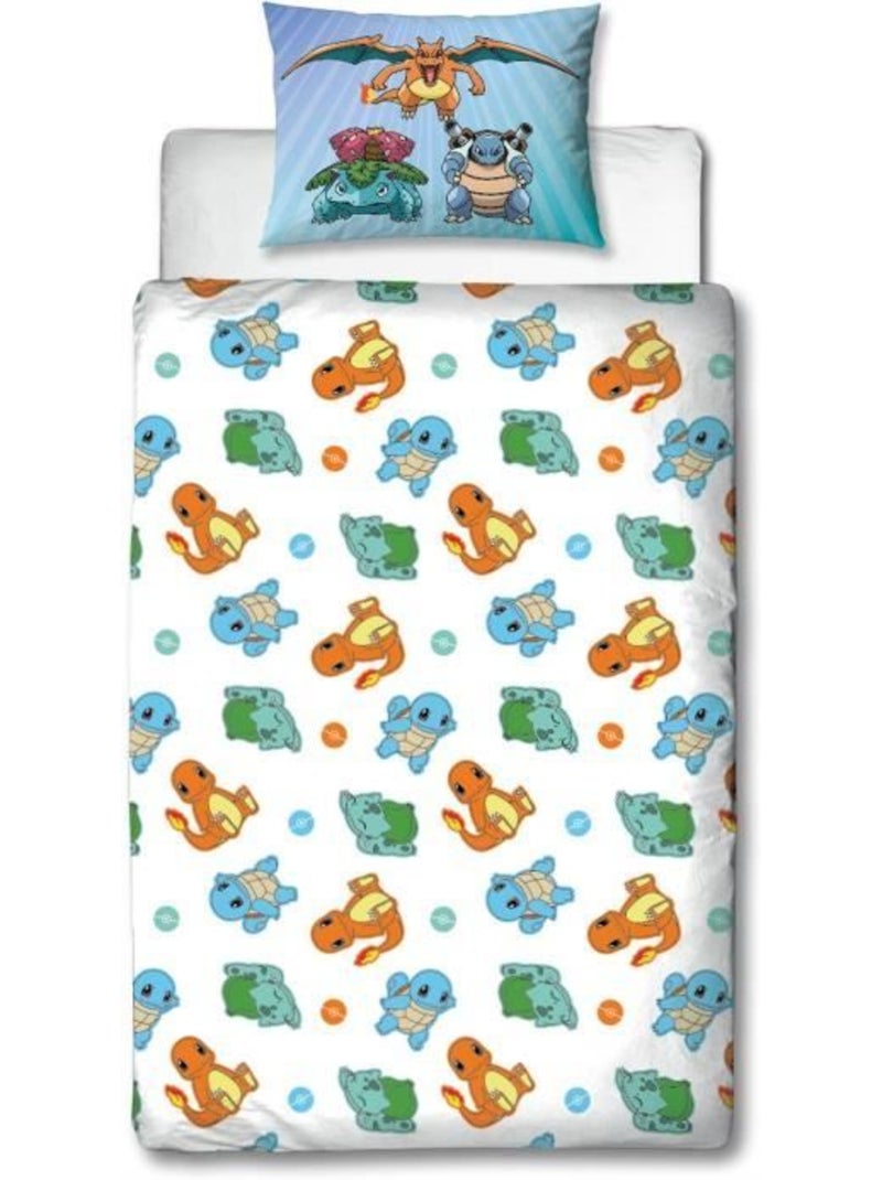 Parure de Lit Enfant Pok?mon, Microfibre Oeko-Tex, Imprim?e R?versible, Lit 1 place, STARTER Bleu - Kiabi