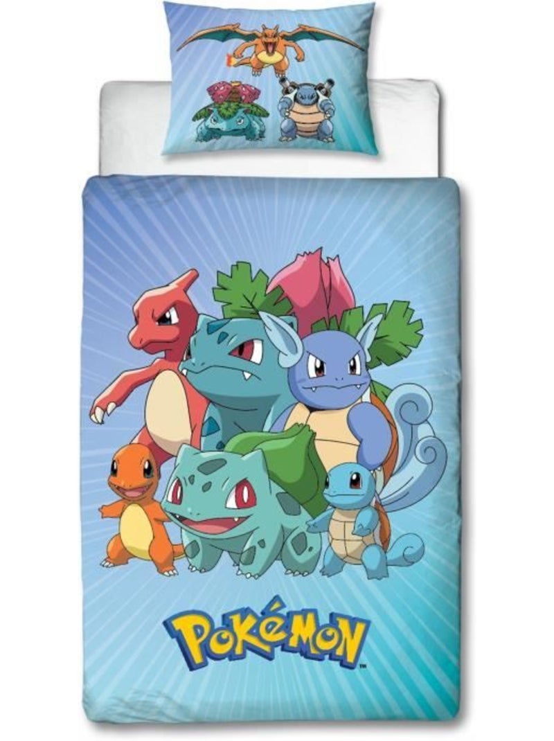 Parure de Lit Enfant Pok?mon, Microfibre Oeko-Tex, Imprim?e R?versible, Lit 1 place, STARTER Bleu - Kiabi