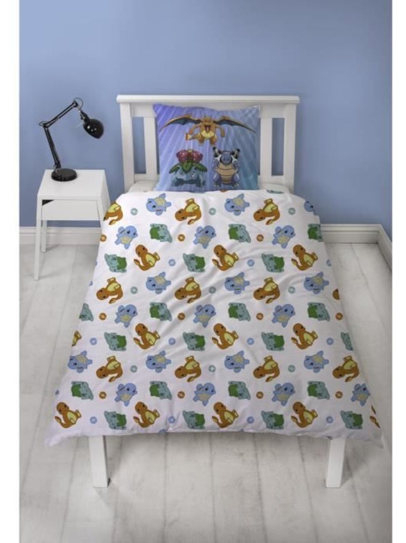 Parure de Lit Enfant Pok?mon, Microfibre Oeko-Tex, Imprim?e R?versible, Lit 1 place, STARTER Bleu - Kiabi
