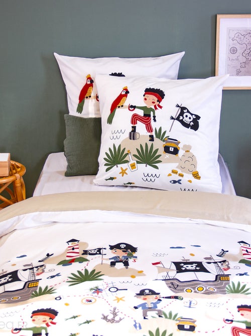 Parure de lit enfant PTIT AIGLE & PTIT PIRATE pur coton bi-histoire - Kiabi