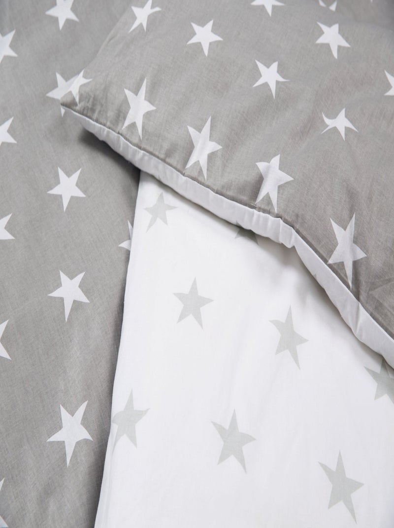 Parure de lit enfant réversible - Housse de couette + taie d'oreiller en coton 'Roba little stars' Gris Blanc - Kiabi