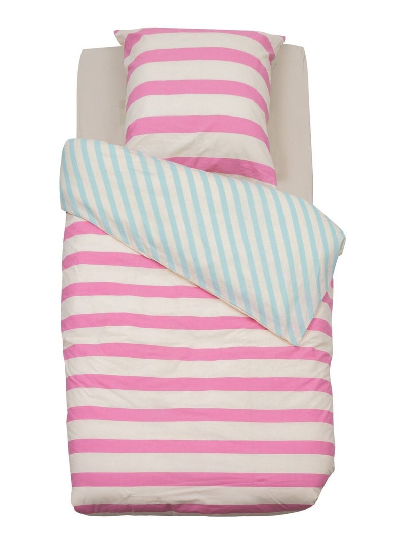 Parure de lit enfant réversible à rayures - 100% coton 57 fils/cm² Blanc - Kiabi